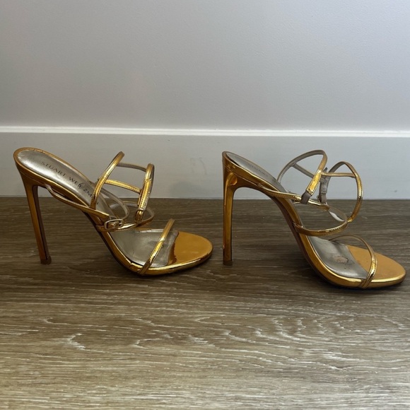 Stuart Weitzman • sky high gold strappy stiletto sandals • 40 - Picture 5 of 16